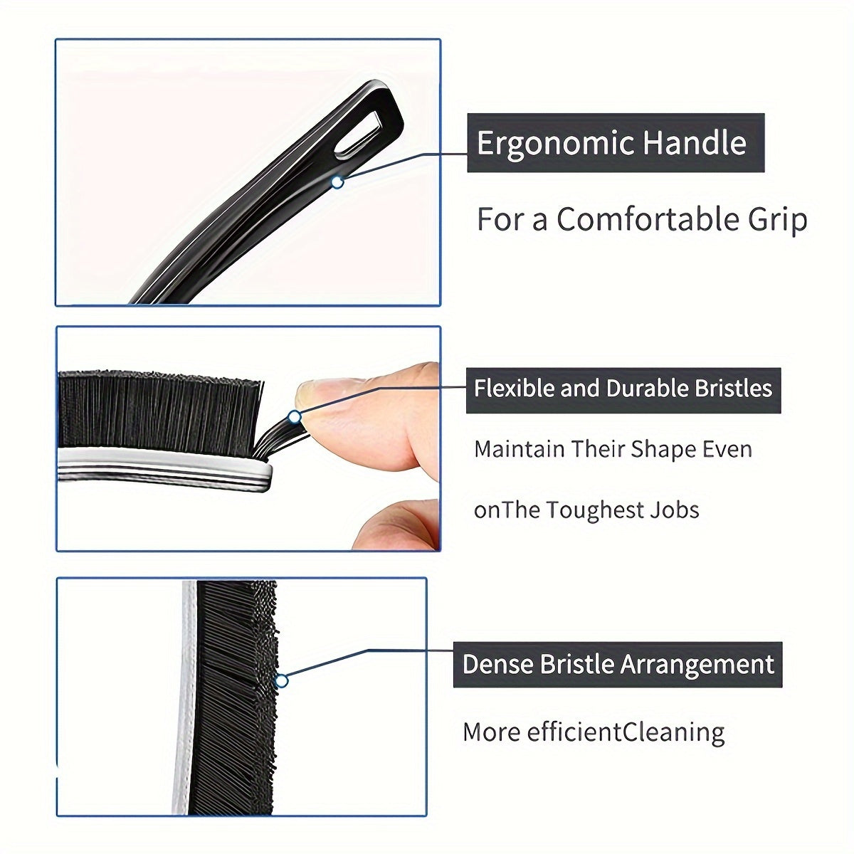 3-Pack Multipurpose Gap Cleaning Brushes Plastic Handle Medium Firmness For Bathroom Kitchen