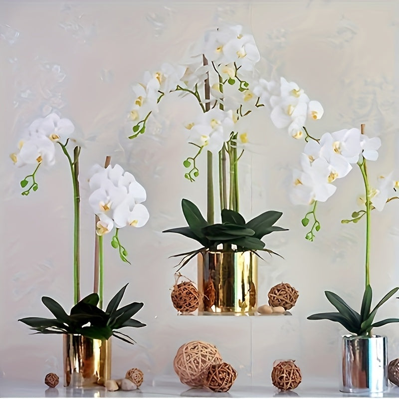 27-Inch White Artificial Orchid Flower with Latex Velvet Real Touch Long Stem Tall Vase for Home Decor