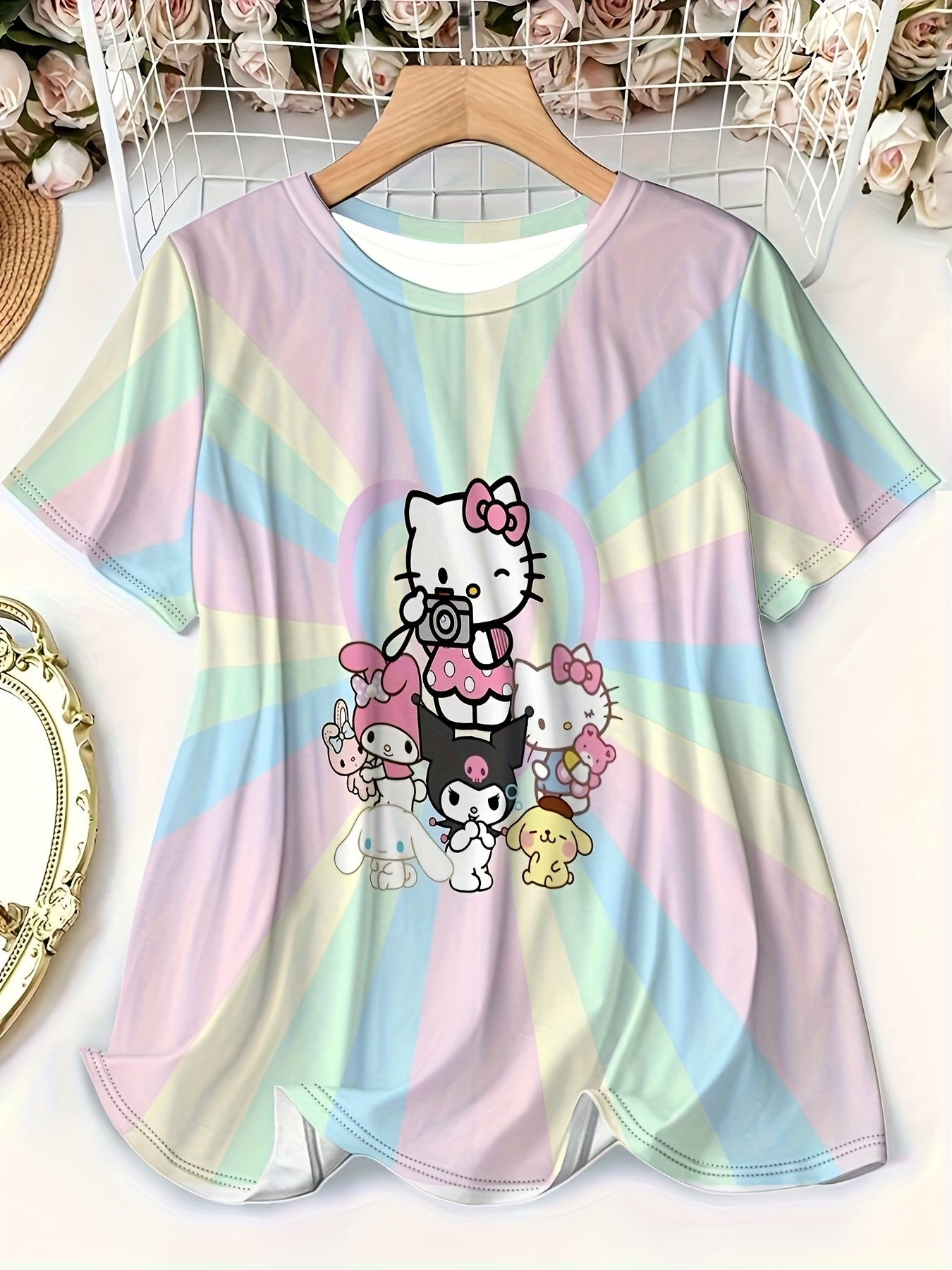 Camiseta de manga corta para mujer de algodón con gráfico de personaje de dibujos animados