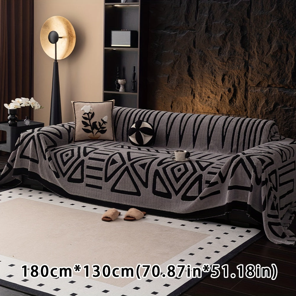 Boho Style Geometric Velveteen Sofa Throw with Machine Washable Cover for Armchair Loveseat and Sofa