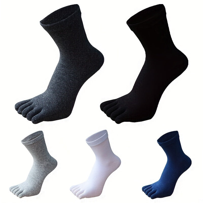 Men's Cotton Crew Socks 5 Pairs Breathable Odor-Resistant Plain Colors