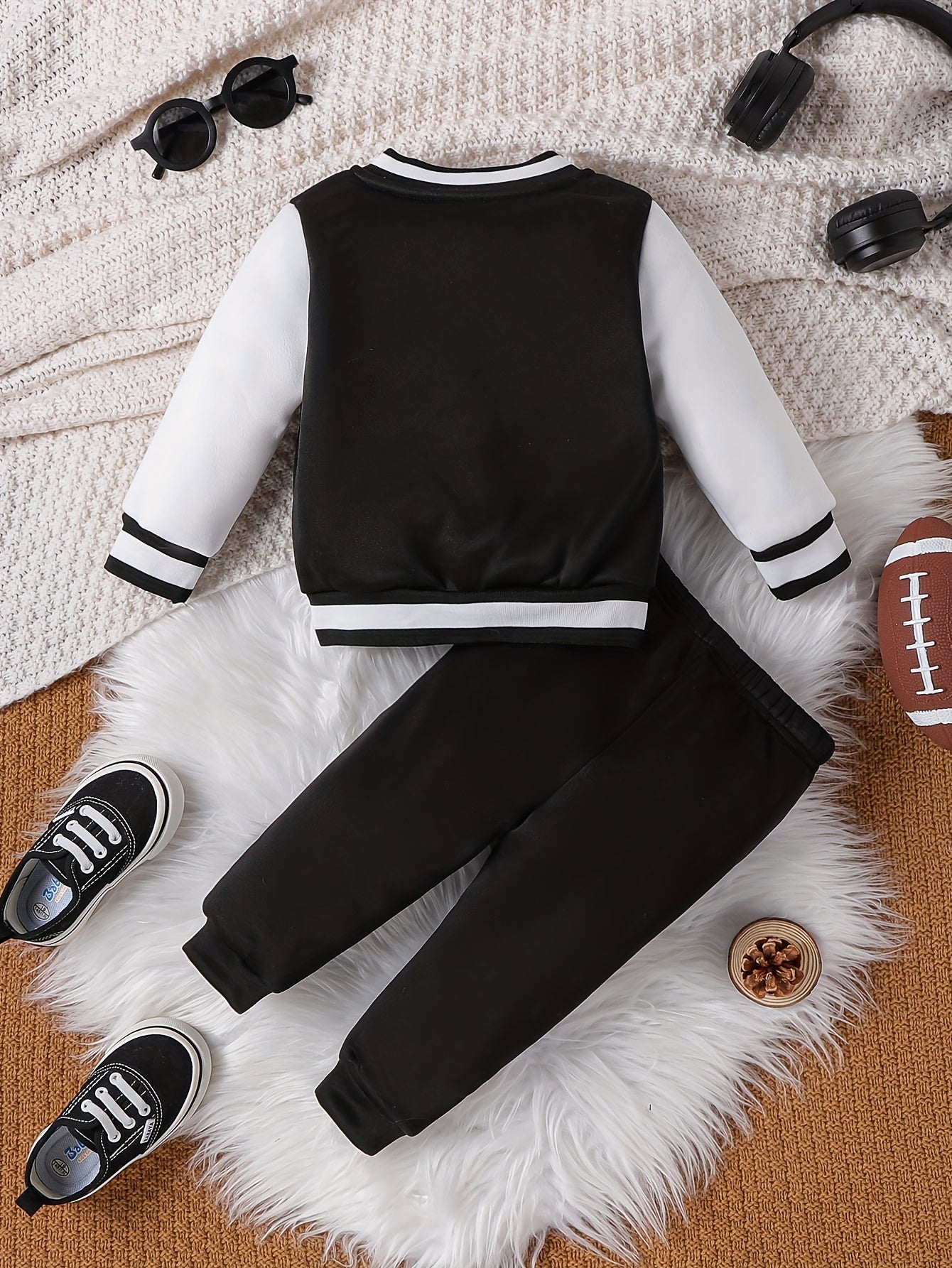 Baby Boys' Fall Winter Baseball Jersey Set with Letter Pattern Coat Top and Pants