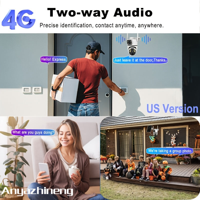 Outdoor Solar Security Camera with 4G LTE, 355° View, PIR Motion Detection, Two-Way Audio