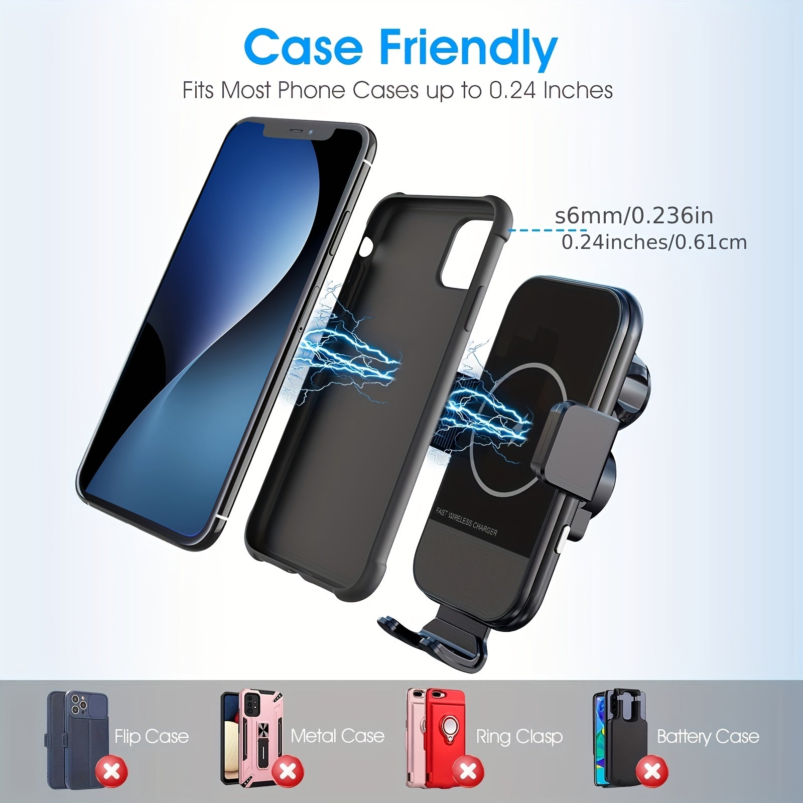 Cargador inalámbrico para coche 15W Qi de carga rápida con sujeción automática en el tablero soporte para teléfono material ABS