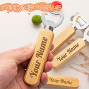 Personalized Stainless Steel Beer Bottle Opener with Wooden Handle for Gifts and Events