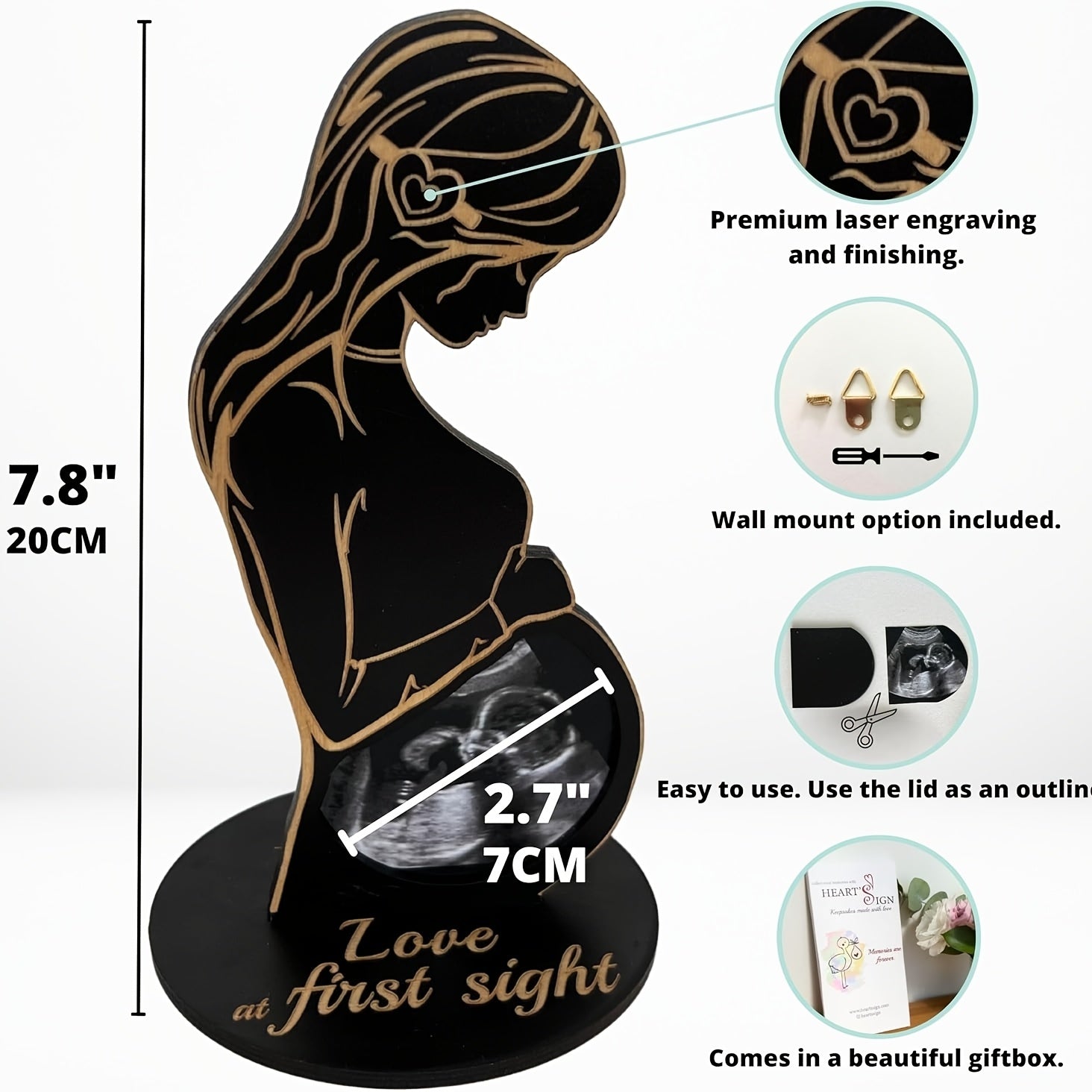 Дорогие воспоминания - Ручная работа, деревянная тень для ультразвукового снимка беременности, идеальный подарок для будущих родителей, сердечный жест для новых мам и пап