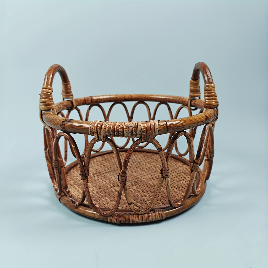 Rattan Basket Wood Bench Photography Prop Posing Chair Home Decor Accessories