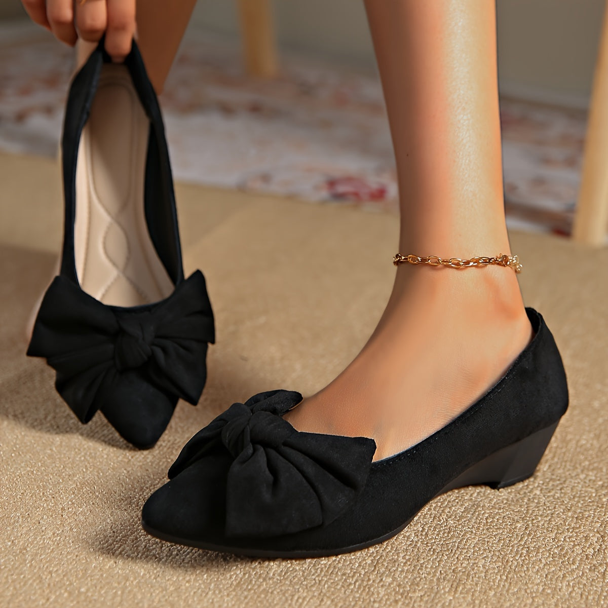 Women's Bow-Decorated Pointed-Toe Mary Jane Flats Casual Dress Shoes