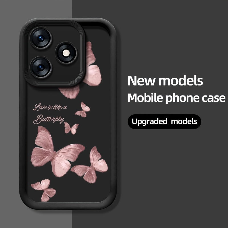 Cute Butterfly Girl Silicone Phone Case for TECNO Spark 10 10C 20 20C Go 2024 Shockproof Drop Protection
