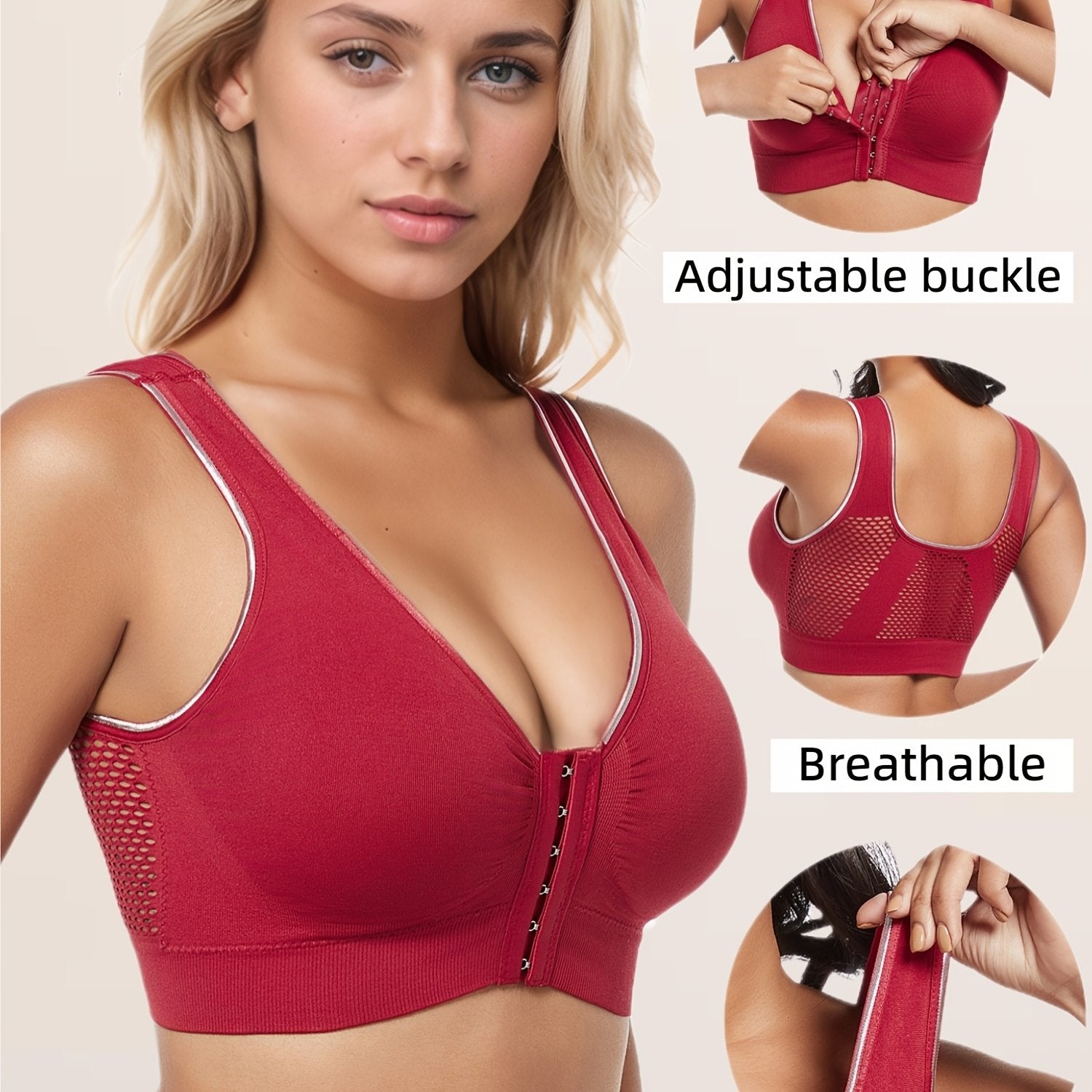 Plus Size Sports Bra Wireless Seamless Breathable Mesh Adjustable For Yoga Fitness