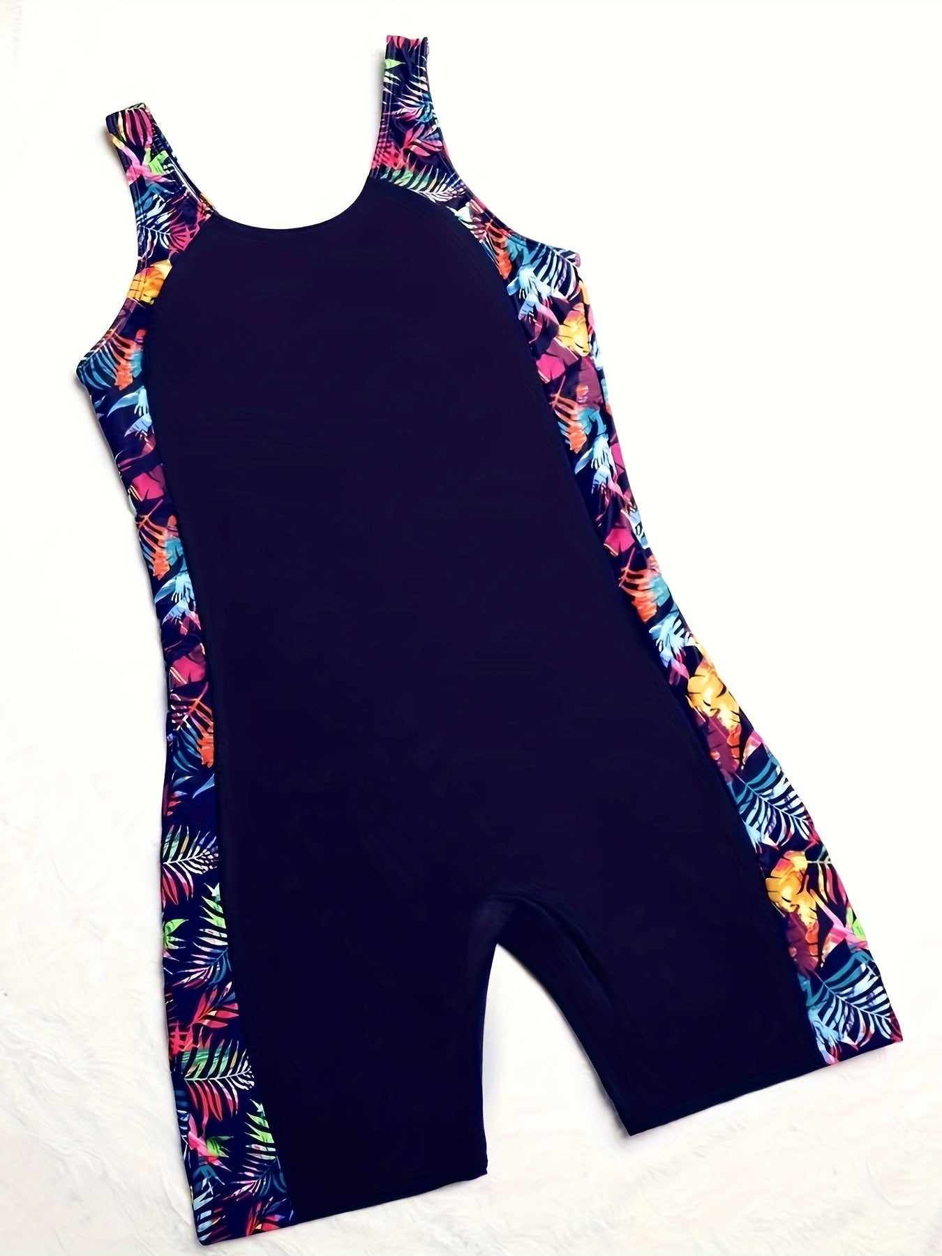 Modest plussayz bir parcha suzish kiyimi rangli blok tropik naqshda