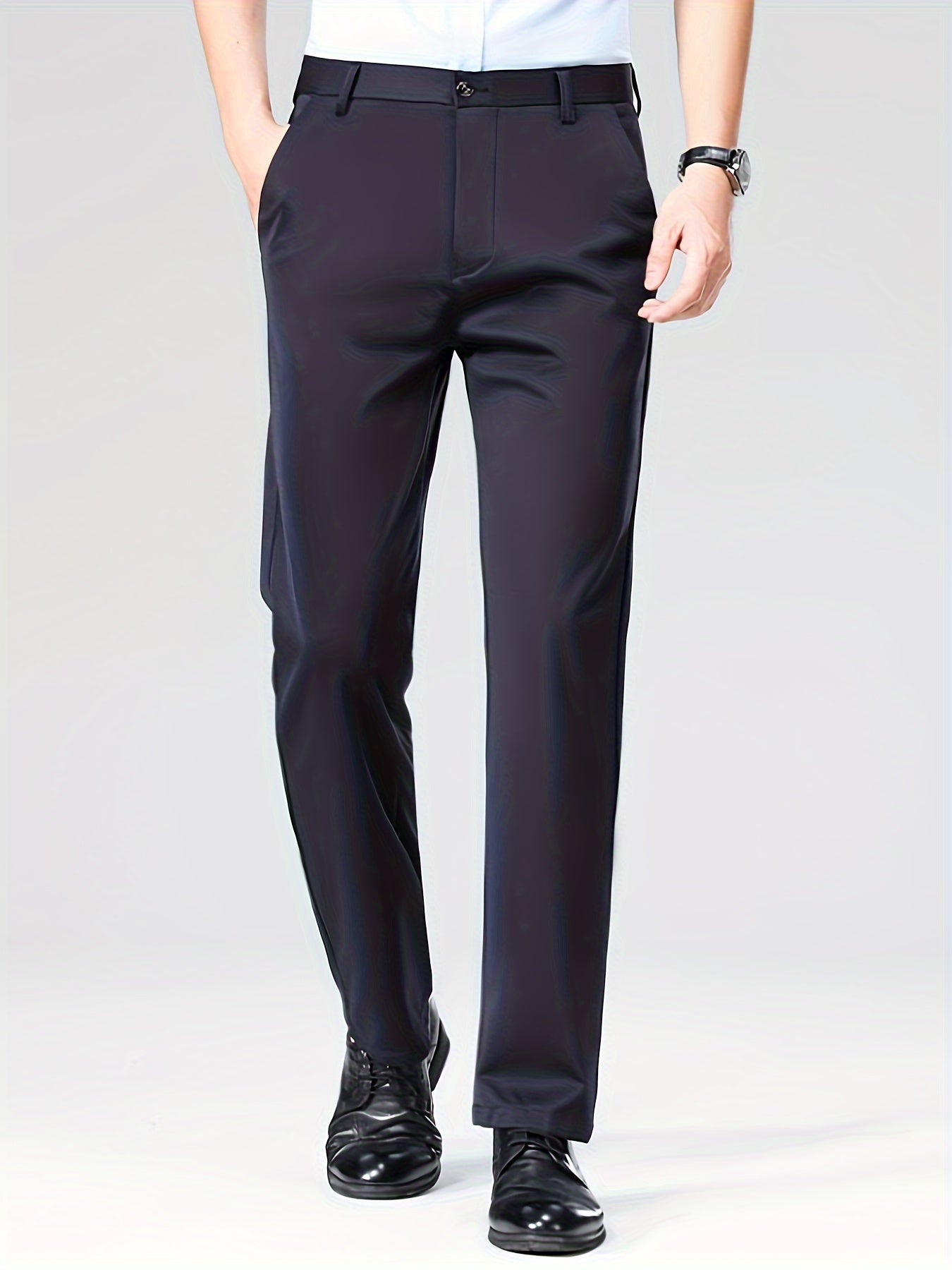 Men's Polyester Spandex Straight Leg Trousers for Business and Casual Wear