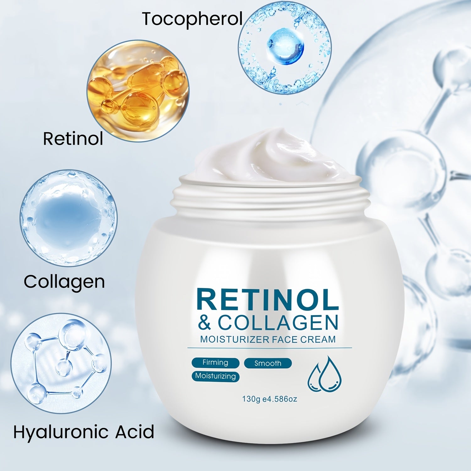 Hydrating Firming Face Cream with Retinol Collagen Hyaluronic Acid Vitamin E for All Skin Types 1.36oz