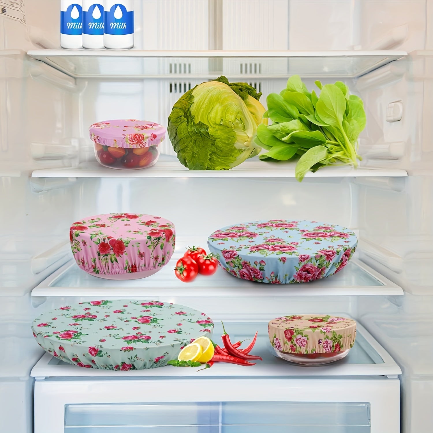 5 ta qayta ishlatiladigan mato idish qopqog'i, oziq-ovqat saqlash uchun 5 o'lchamda