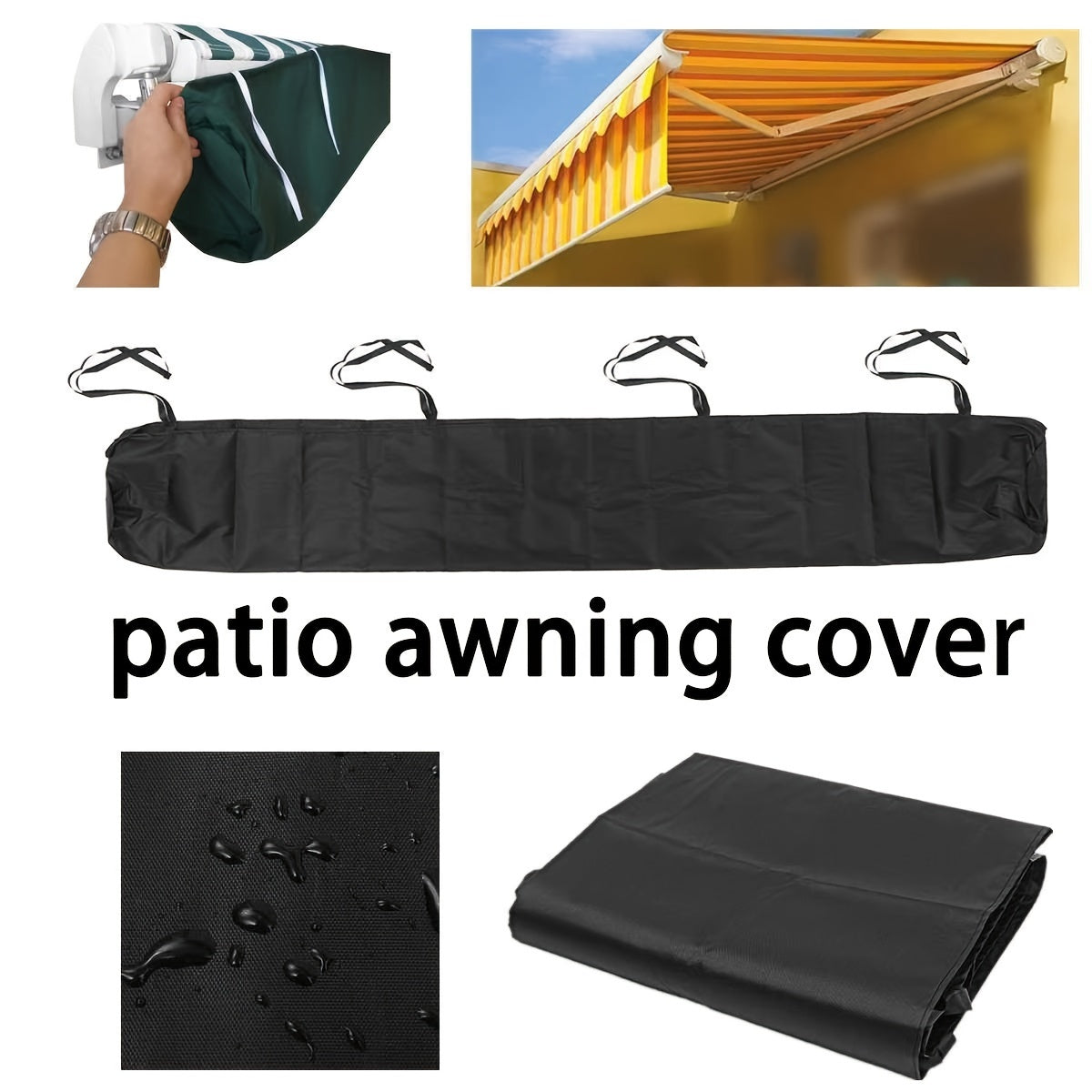 Black Patio Awning Cover for Winter Storage and Sunshade Protection
