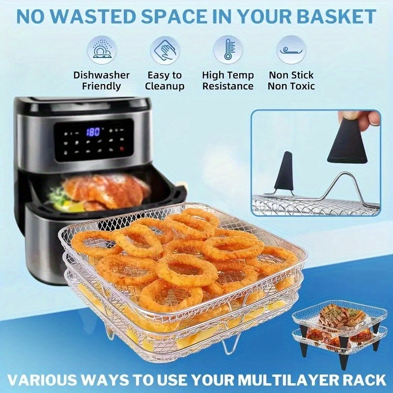 7-Piece Stainless Steel Air Fryer Accessories Set with Stackable Rack and Heightening Pad