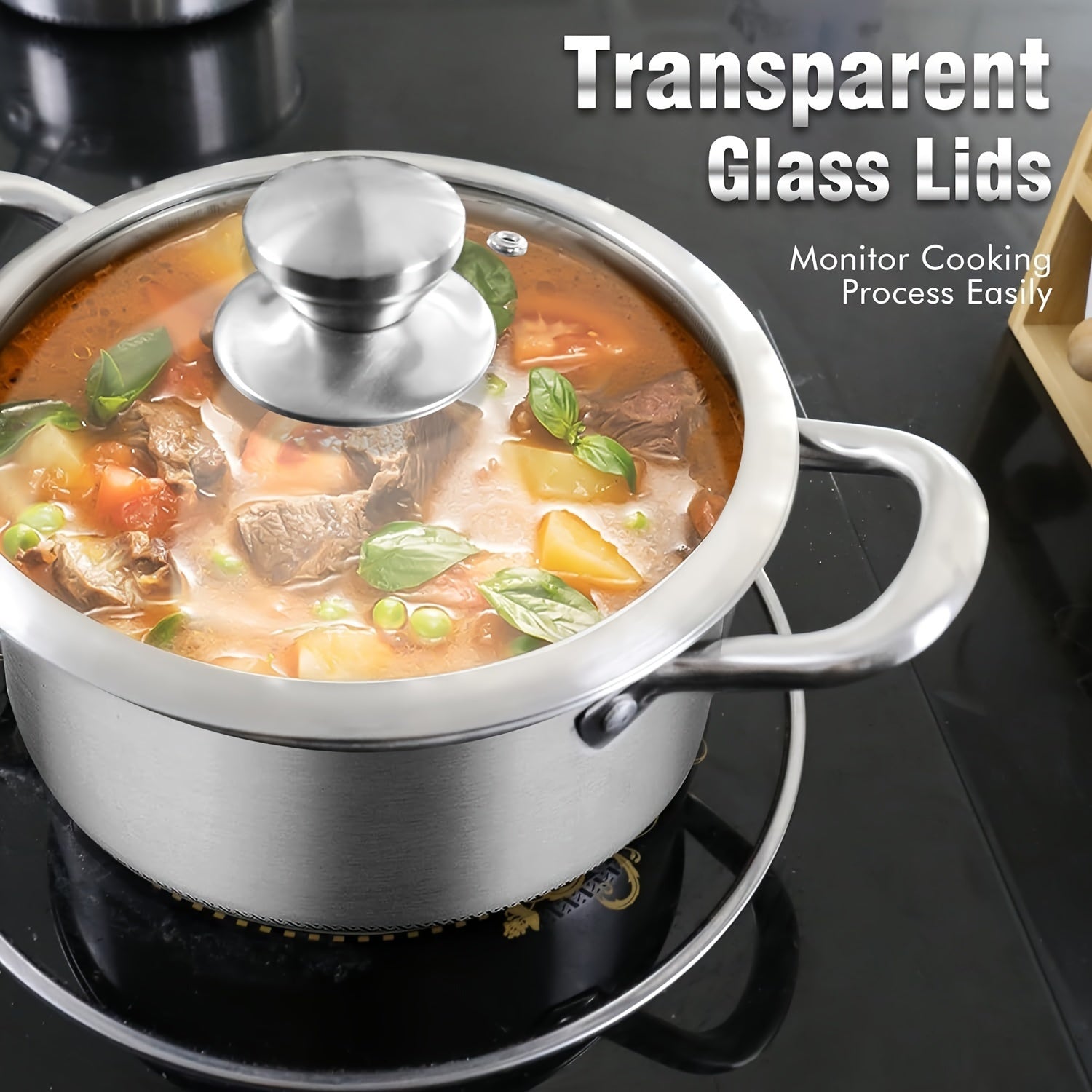 6-Quart Stainless Steel Soup Pot with Non-Stick Coating and Glass Lid