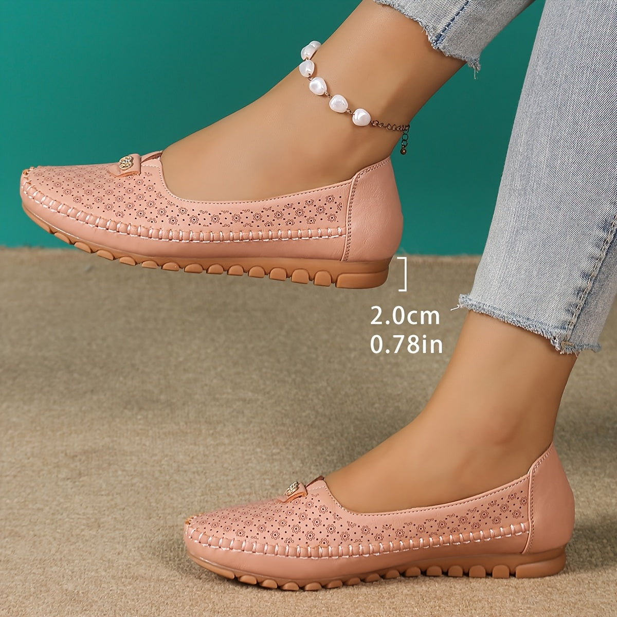 Women's Slip-On Loafers with Metallic Studs, Buckle, Anti-Slip Sole