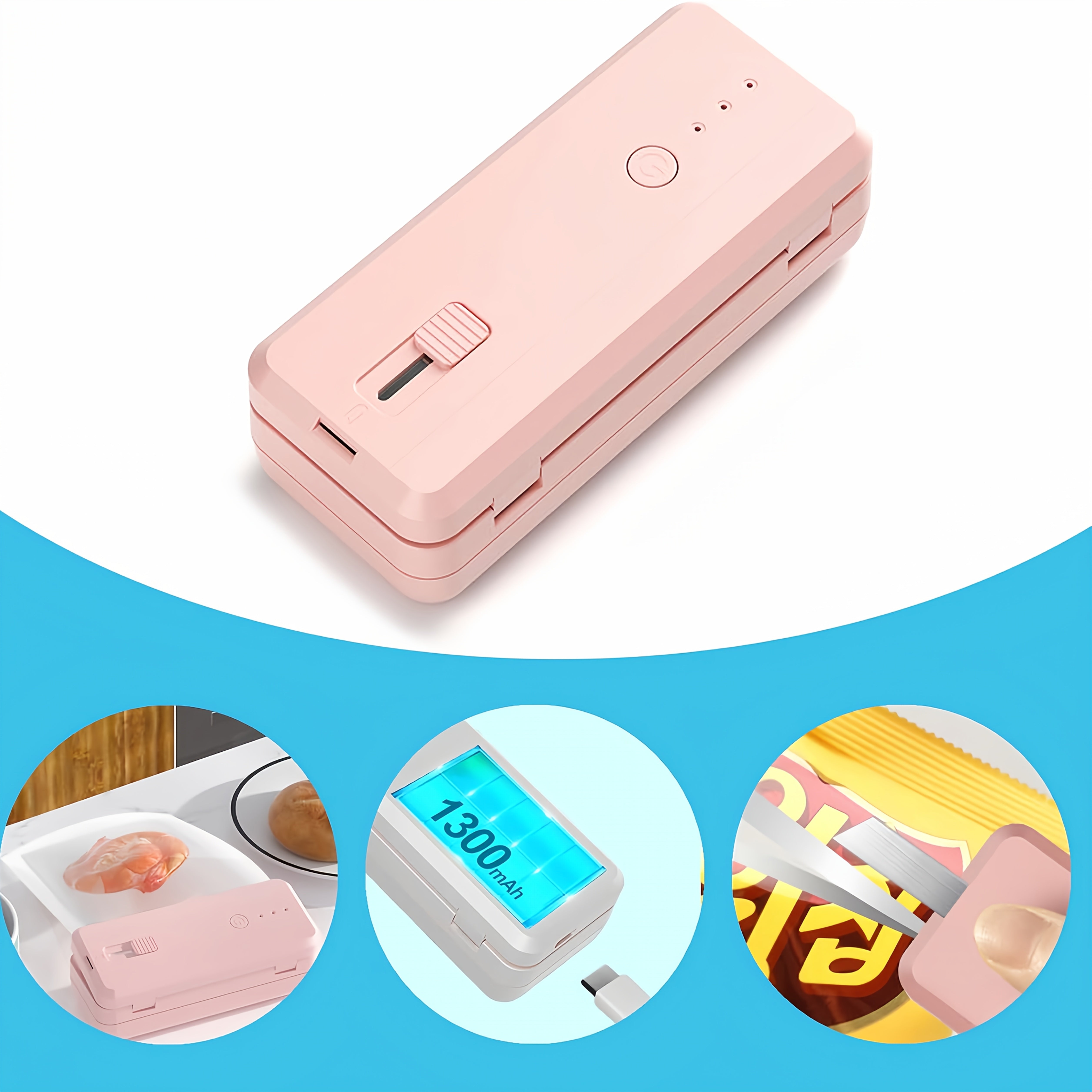 Portativ yopishtiruvchi mashina 1300mAh USB qayta to'ldiriladigan atıştırıcı va plastik paket yopishtiruvchi