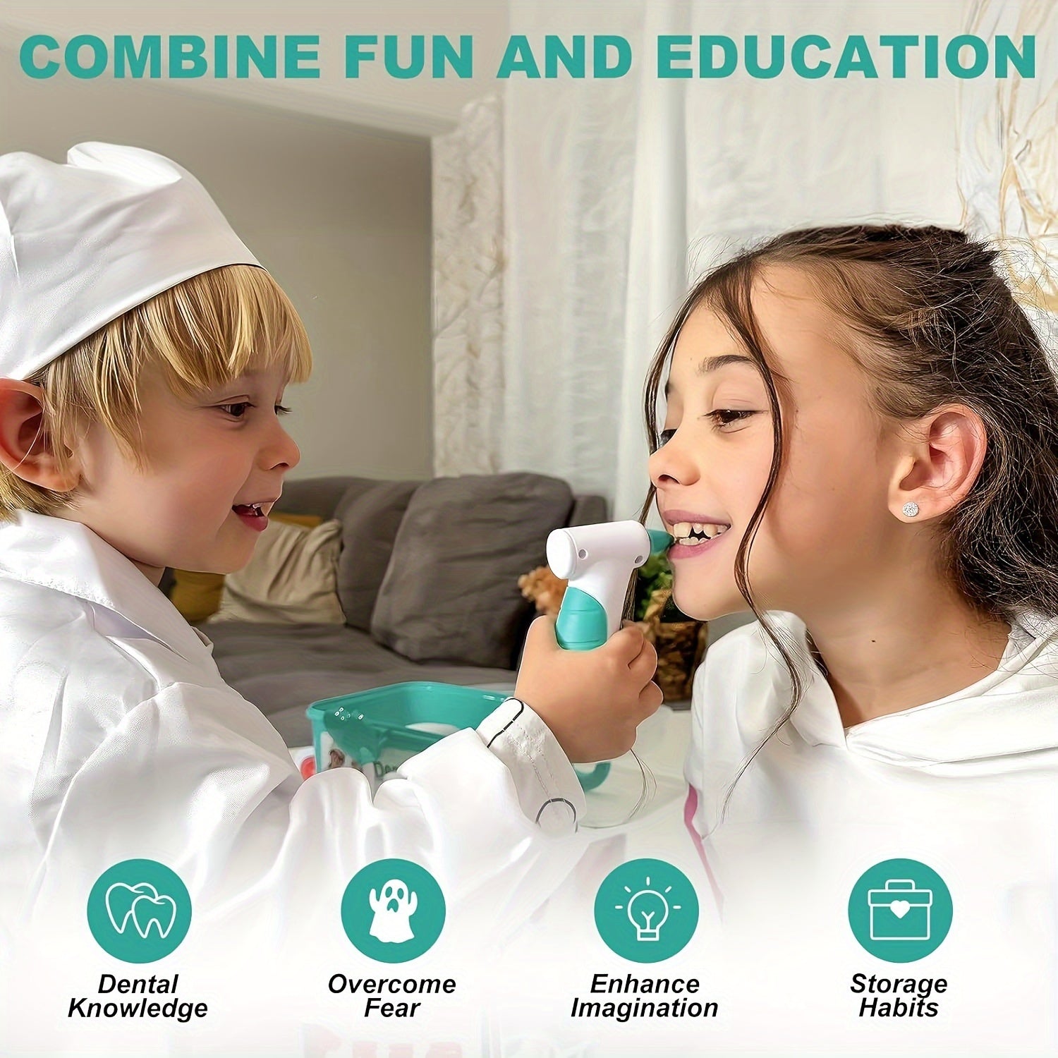 Kids Dentist Playset 17-Piece Green Pretend Doctor Toy Kit for Ages 3-5