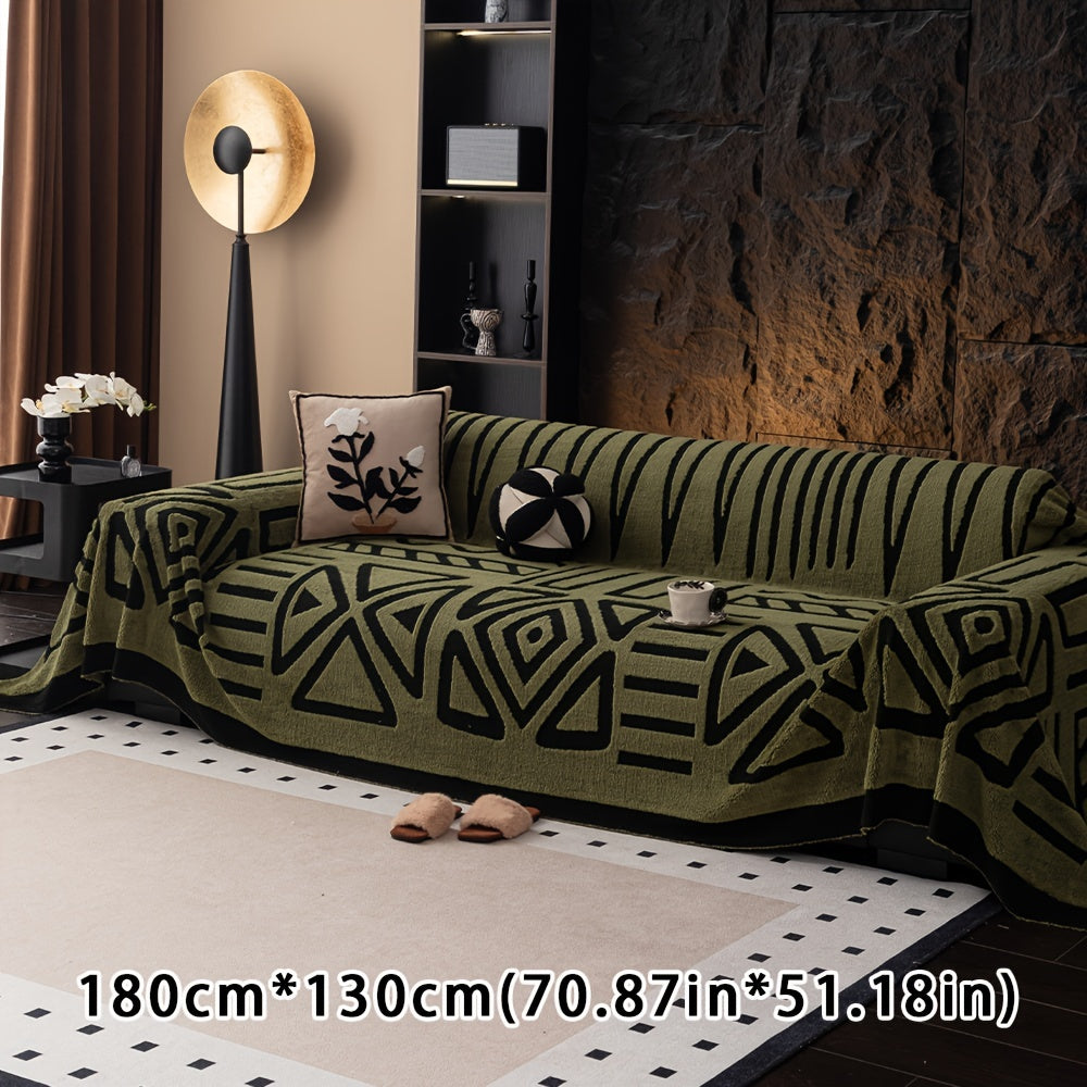 Boho Style Geometric Velveteen Sofa Throw with Machine Washable Cover for Armchair Loveseat and Sofa
