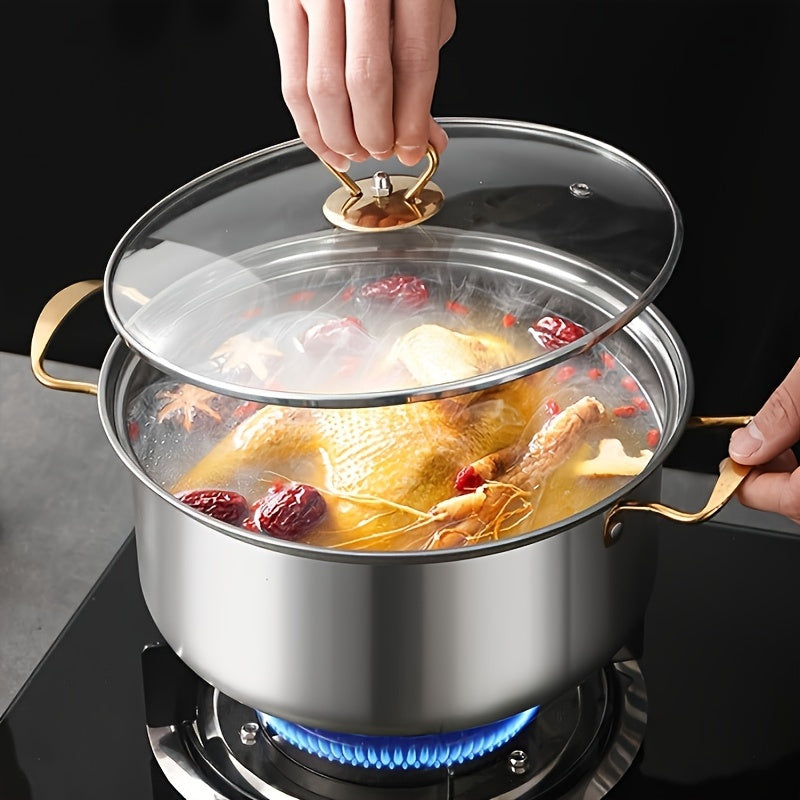 Shisha qopqog'li, ikki tutqichli, oltin rangli yakunli 10 ta zanglamaydigan po'latdan tayyorlangan idishlar to'plami