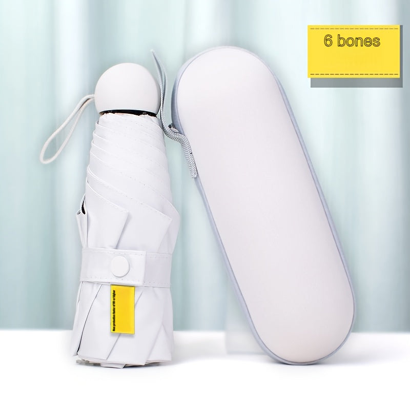 6-Rib Foldable Waterproof Pongee Umbrella with Plastic Handle and Storage Box