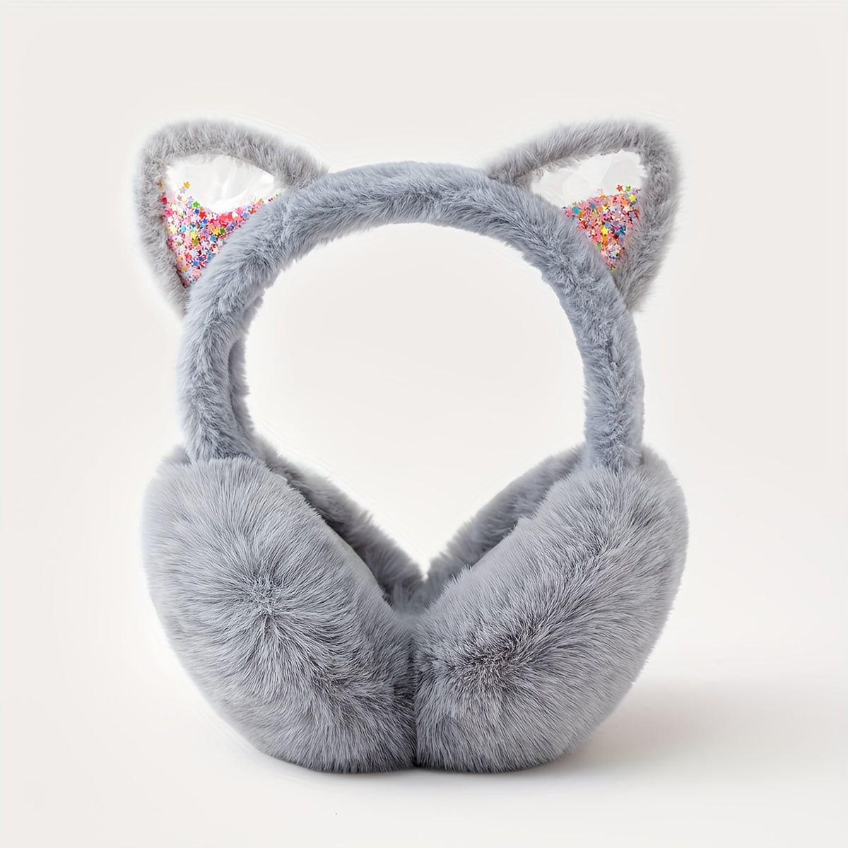 Auriculares con orejas de gato acogedoras, orejeras de peluche con pelo sintético, orejas brillantes, ropa de invierno