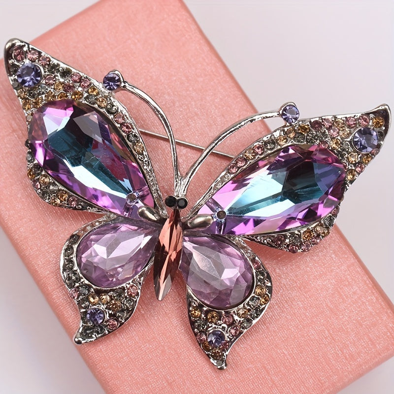 Vintage Style Butterfly Brooch Pin with Rhinestones for Women's Blazers
