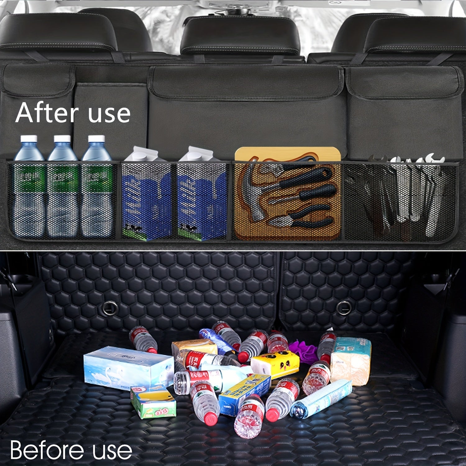 Organizador de maletero de coche negro, almacenamiento colgante con 8 bolsillos