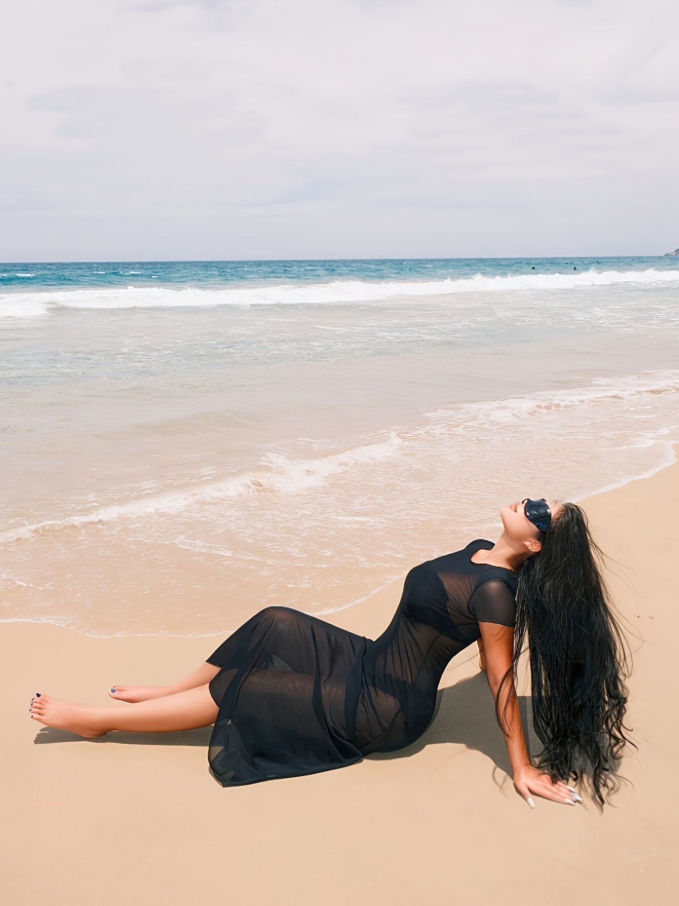 Women's Semi-Sheer Mesh Beach Cover-Up Dress for Summer Swimwear