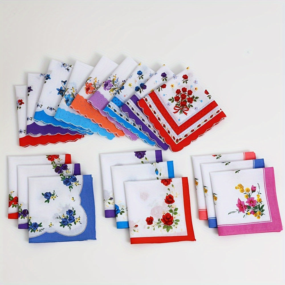 12 Pack Women's Cotton Handkerchiefs Soft Absorbent Vintage Style Square Napkins for Weddings and Outdoor Events
