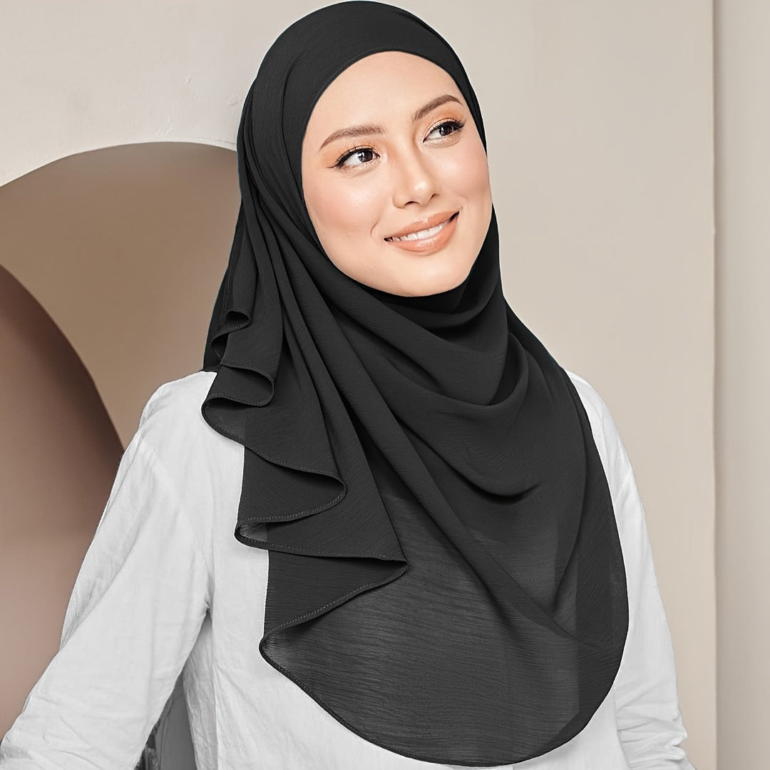 Women Chiffon Hijab Lightweight Silky Polyester Scarf with Pleated Detailing