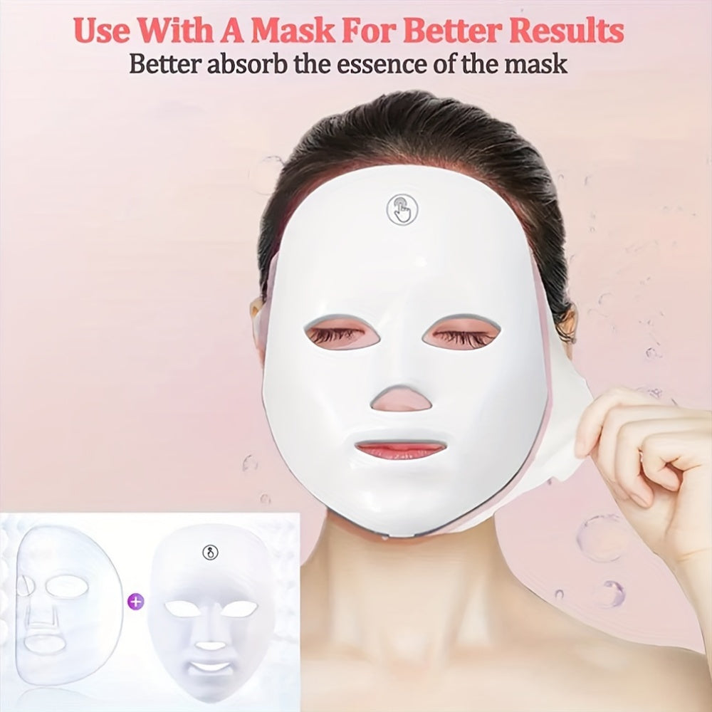 LED Facial Mask with 7 Colors, USB Rechargeable, Detachable Strap, Low Voltage