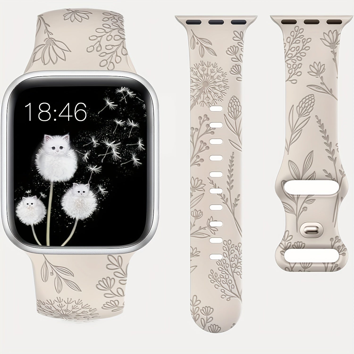 Elegant Floral Silicone Watch Band for Apple Watch Series SE/8/7/6/5/4/3/2/1 Adjustable Skin-Friendly Blue Clasp