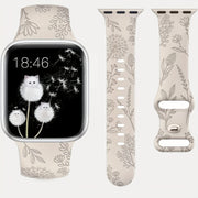 Elegant Floral Silicone Watch Band for Apple Watch Series SE/8/7/6/5/4/3/2/1 Adjustable Skin-Friendly Blue Clasp