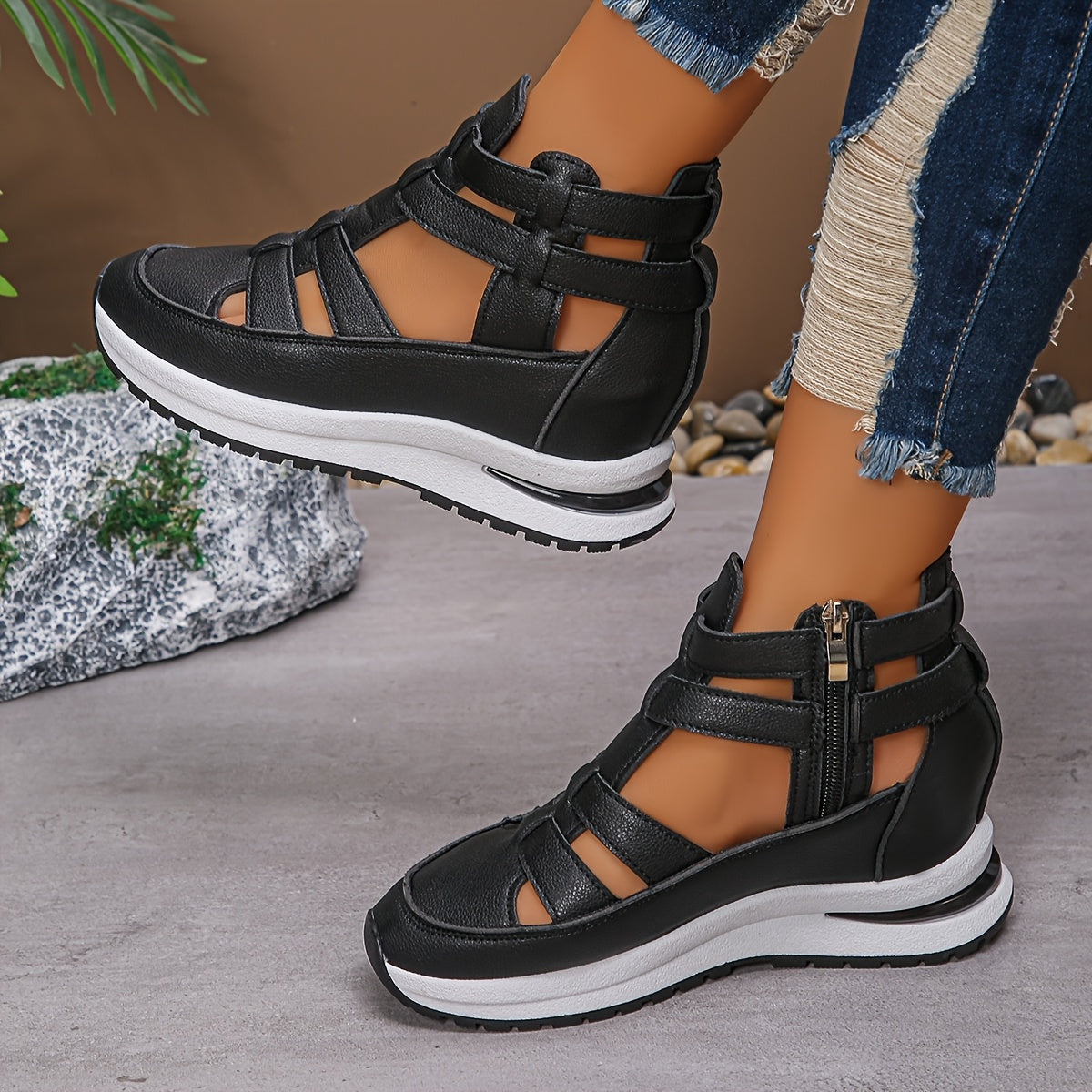 Women's White Wedge Sandals Hollow-Out Design Summer Casual Shoes