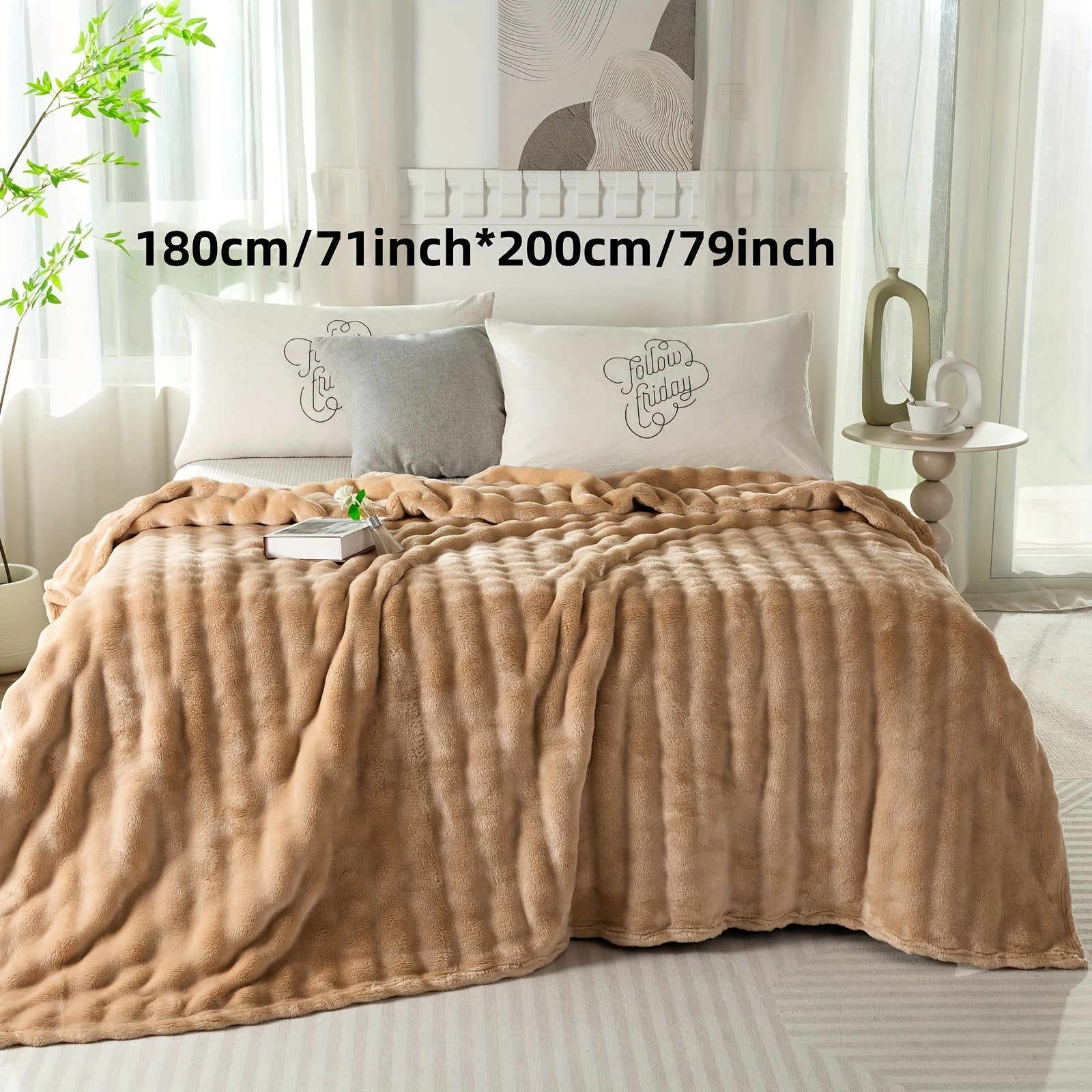 Hypoallergenic Polyester Bed Blanket Faux Rabbit Fur Plush Throw for Bedroom Sofa Travel