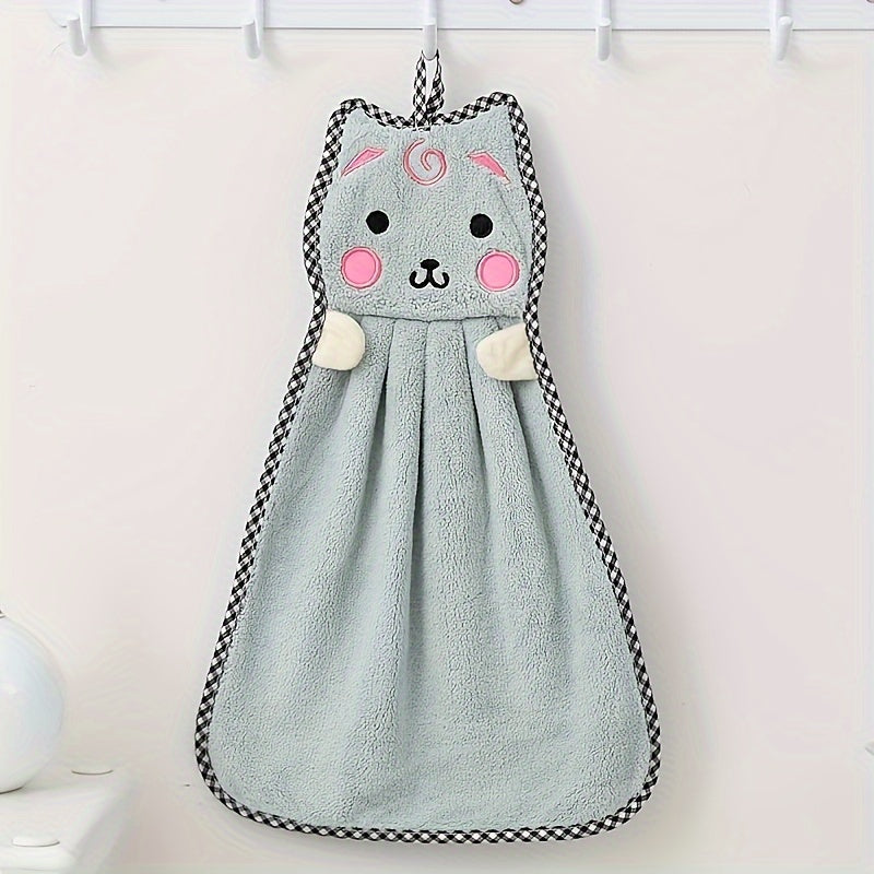 Cute Kitty Pattern Towels Soft Absorbent Coral Fleece Bathroom Towels