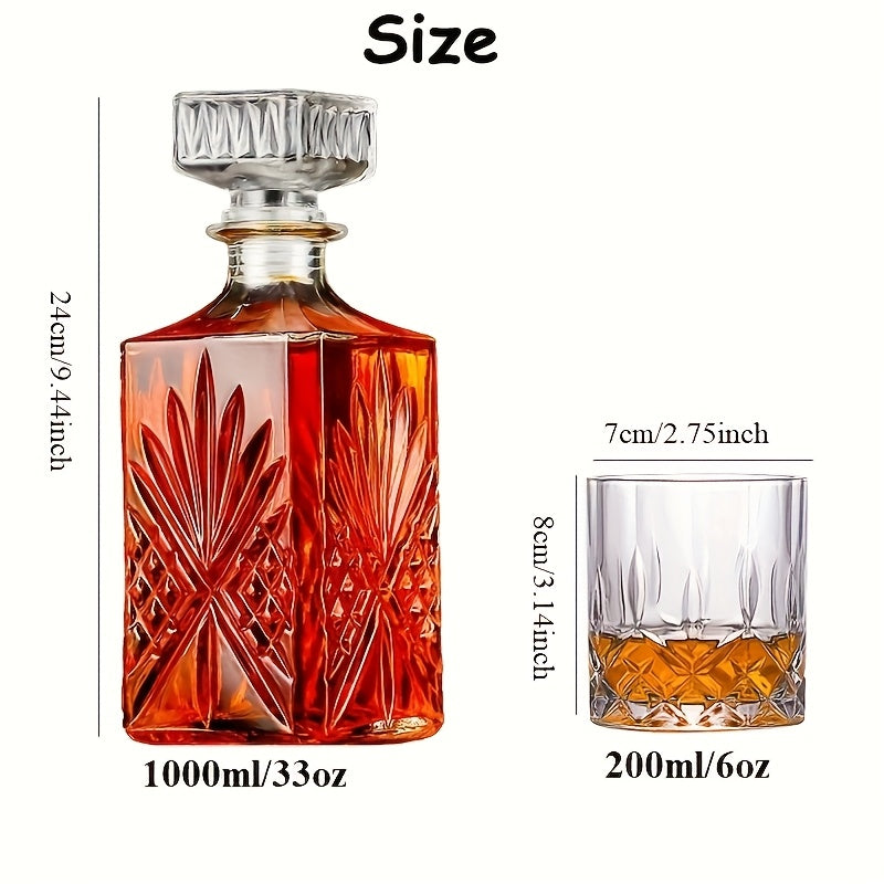 7-Piece Glass Whiskey Decanter Set with 6 Shot Glasses for Home Bar or Gift