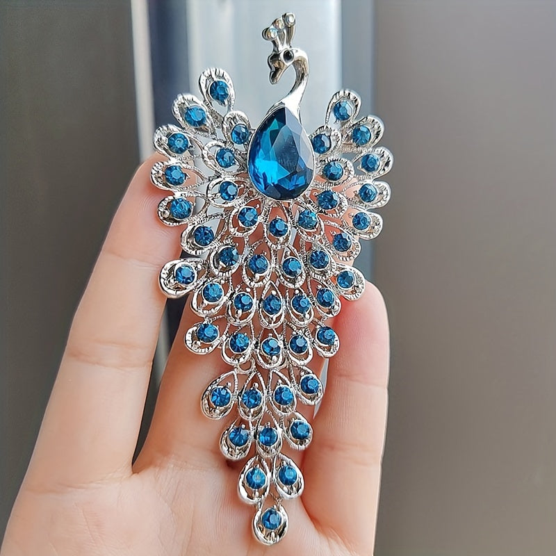 Retro Peacock Brooch with Rhinestones Anti-Slip Clothing Accessory for Women