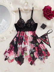 Women's Satin Nightwear Set with Lace Trim and Adjustable Straps