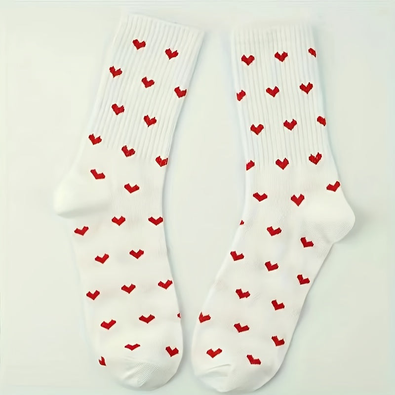 Women's Heart Pattern Knee-High Socks Breathable Comfortable Knit Fabric