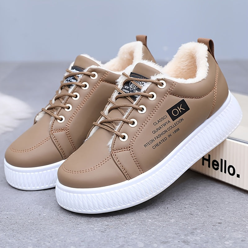 Women's Plush-Lined Synthetic Casual Sneakers Winter Warmth Thick Sole