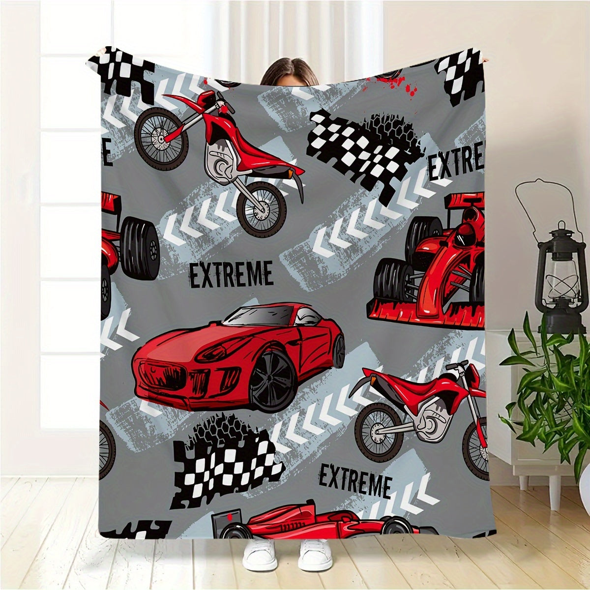 Contemporary Digital Print Flannel Throw Blanket for Travel Camping Lounge Bed Sofa