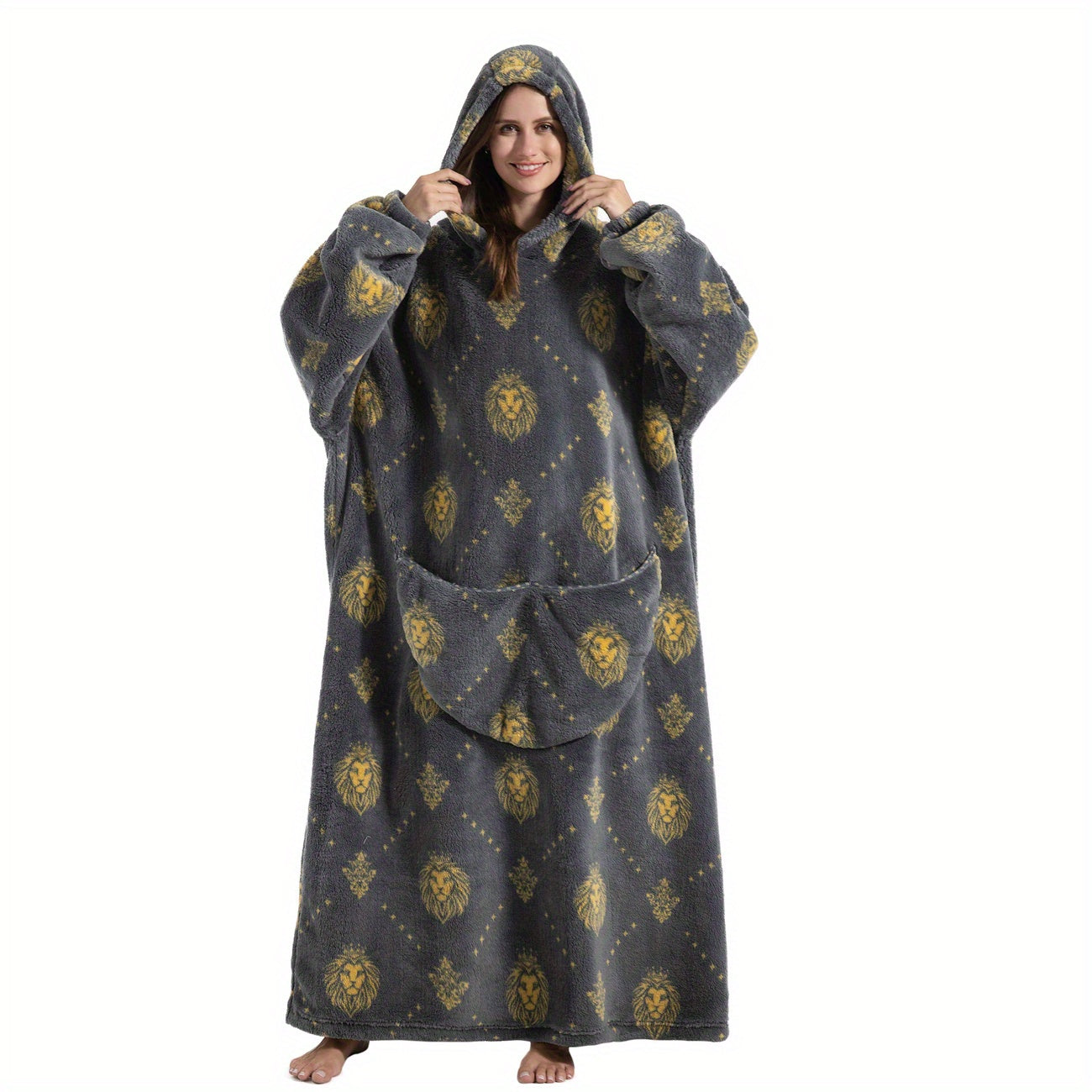 Adult Oversized Hoodie Wearable Blanket with Pepperoni Pizza Print and Front Pocket