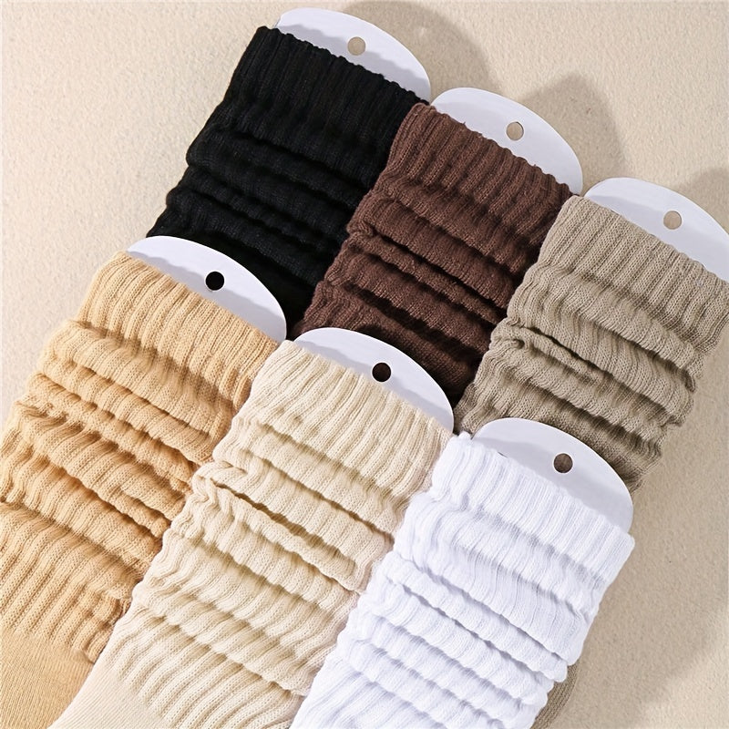 Women's Mid-Tube Socks 6 Pairs Solid Color Soft Comfortable Knee-Length