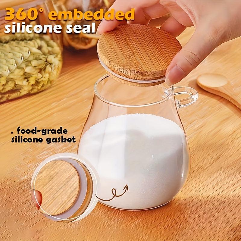 Glass Jar with Bamboo Lid, Leak-Proof, Reusable, 3 Sizes for Coffee Tea Grains