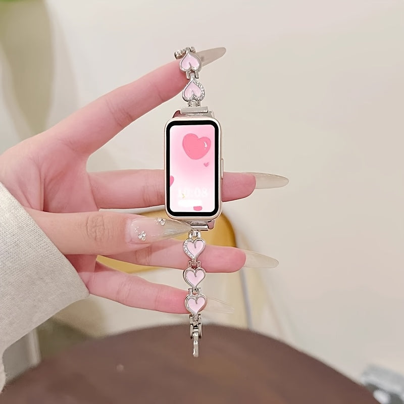 Stainless Steel Heart-Shaped Smartwatch Band NFC Quick Release for Huawei 9/8