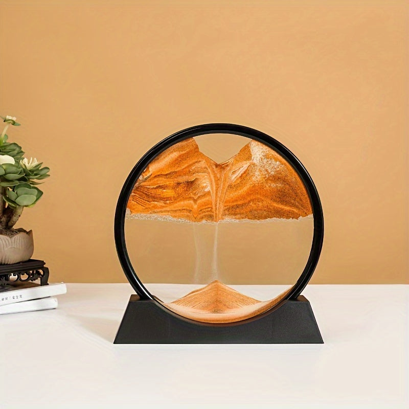 7-Inch Round Glass Frame with Moving Liquid Sand Deep Sea Landscape Decor